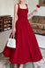 Burgundy Ankle Length Square Neck Sleeveless Stretch Satin Prom Dress CHP0385