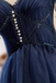 Dark Blue Spaghetti Straps Short Tulle Hoco Dress With Beading, Sweet 16 Dresses chh0176