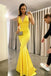 Halter Yellow Mermaid V-neck Long Prom Dress, Party Gown CHP0395