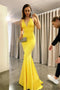 Halter Yellow Mermaid V-neck Long Prom Dress, Party Gown CHP0395