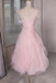 Princess Pink Beaded Ruffle Short Prom Dress Organza Homecoming Dress, Cute Party Dress chh0167