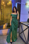 Mermaid Green Satin Long Prom Dresses With Slit, Evening Dress CHP0381