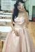 Glitter A-Line Pink Satin  Long Prom Dress, Formal Dress With Lace CHP0401