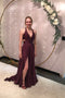 A-Line Deep V Neck Long Party Prom Dresses With Slit,Evening Dress CHP0362