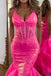 Sparkly Mermaid Spaghetti Straps Hot Pink Prom Dress, Formal Party Gown CHP0372