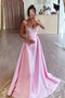 Simple A Line Pink Satin Long Prom Dresses with Beadings, Formal Party Gown CHP0373