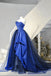 Blue Satin And Tulle Long Party Dress Prom Dress, Blue Evening Dress CHP0382