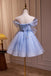 Off-the-Shoulder Blue Tulle Mini Homecoming Dress chh0169