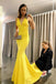 Halter Yellow Mermaid V-neck Long Prom Dress, Party Gown CHP0395