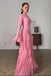 Pink Mermaid  Long Sleeves Prom Dress With Ruffles, Long Evening Dresses CHP0413