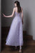 Purple Spaghetti Straps A Line Prom Dress, Ankle-Length Evening Gown CHP0349