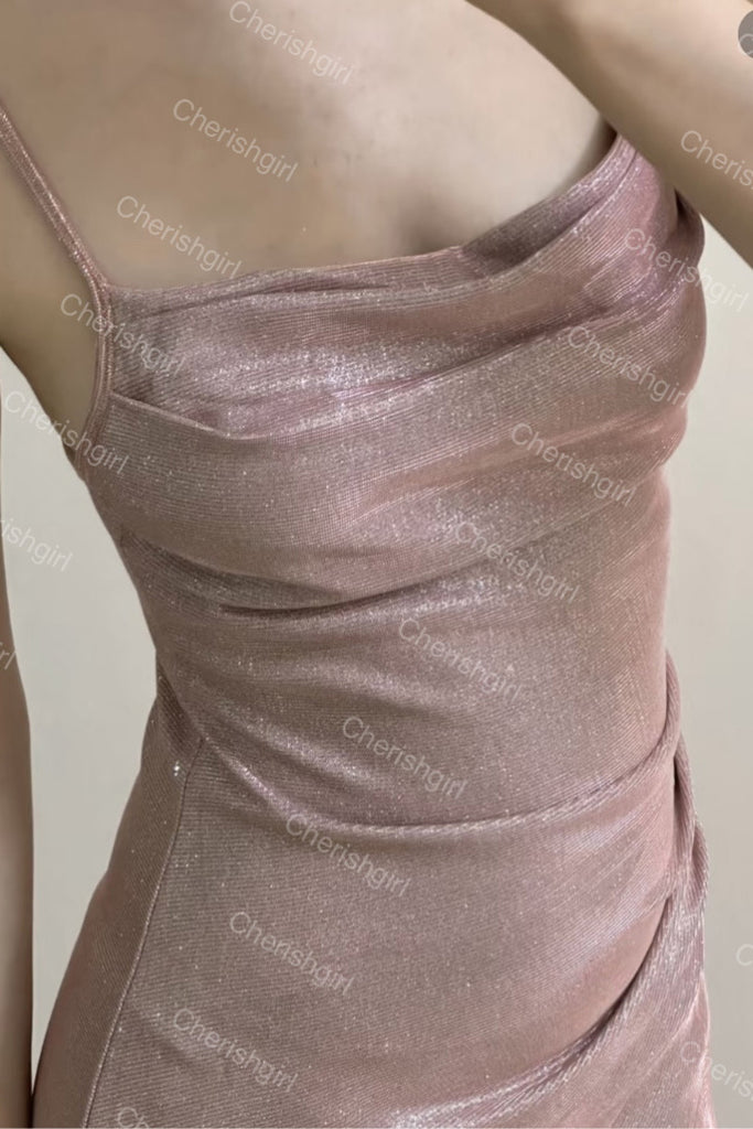 Sparkly Mermaid Spaghatti Straps Light Pink Prom Dress, Long Evening Dresses CHP0411