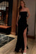 Mermaid Black Srapless Prom Dress With Slit, Evening Dress CHP0380