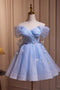 Off-the-Shoulder Blue Tulle Mini Homecoming Dress chh0169