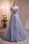 Off-the-Shoulder A Line Prom Dress, Elegant Evening Gown With Bowknot CHP0348