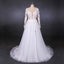 White A Line Tulle Long Sleeves Wedding Gown, Cheap Bridal Dress with Lace Appliques UQ2308