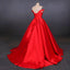 Puffy Off the Shoulder Red Satin Prom Dress, A Line Party Dress with Belt UQ2342