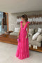 New Hot Pink Backless Long Prom Dress, V Neck Formal Gown CHP0228