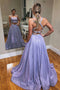 Sparkly A-Line Two Pieces Long Prom Dresses With Pockets,Evening Dress CHP0120