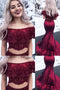 Two Piece Off the Shoulder Mermaid Burgundy Long Prom Dress chp0032