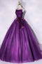 Purple Strapless Tulle Ball Gown Bowknot Formal Dresses, Purple Sleeveless Sweet Bowknot Prom Dresses CHP0057