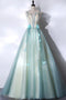 Mint Green and Champagne Long Tulle with Hand-Made Flower Sweet Dress, Unique Long Party Dresses CHP0056