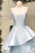 Light Blue Strapless Sleeveless Prom Dresses,A Line Tiered Satin Evening Dresses CHP0092