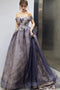 A Line Tulle Of the Shoulder Prom Dresses With Flowers Long Formal Gown  CHP0049