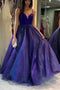 Shiny A-Line V-Neck Long Prom Dresses, Graduation Dress School Dance Winter Formal Dress CHP0055