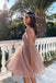 Pink Long Sleeve Sequin Short Homecoming Dresses Backless Prom Formal Dress UQ1954