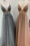 Spaghetti Straps Floor Length Beading Prom Dress with Rhinestone, Floor Length Evening Dress UQ2590