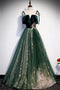 Spaghetti Straps Tulle Lace Green Prom Dress, Floor Length Lace Up Formal Dress UQ2446