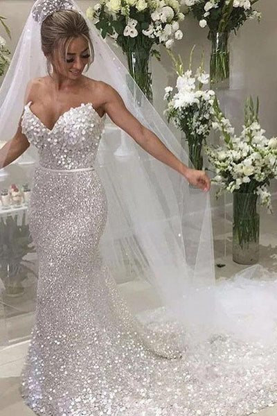 Gorgeous Straps Mermaid Train Lace Wedding Dresses Lace Bridal Dresses  N1770