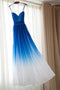 Spaghetti Straps Royal Blue Ombre Bridesmaid Dresses, Long Chiffon Prom Dress chb0017