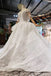 Ball Gown Half Sleeves Lace Bridal Dress with Sequins, Sheer Neck Long Wedding Dress UQ1970