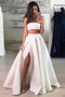 A Line Two Piece Floor Length Split Prom Dress, Sexy Strapless Long Formal Dresses UQ2459