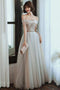 Light Gray Tulle Lace Long Prom Dress, Floor Length Off the Shoulder Formal Dresses UQ2579