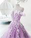 Lilac Off the Shoulder Gorgeous Long Prom Dress, Charming Formal Dress with Flowers UQ2539