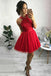 Cute Red Tulle Short Homecoming Dress with Beading, A Line Sweetheart Short Prom Dress UQ1754