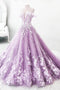 Lilac Off the Shoulder Gorgeous Long Prom Dress, Charming Formal Dress with Flowers UQ2539