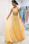 A Line Floor Length Tulle Prom Dress with Sequins, Cheap V Neck Long Formal Dresses UQ2570