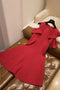 Short Red Satin Homecoming Dresses, A Line Cute Short Sleeves Sweet Dress UQ1963