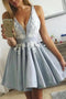 Hot V-Neck Appliques Mini Sleeveless Cocktail Dress, A Line Cute Short Homecoming Dress UQ1928