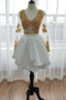 White Long Sleeve Homecoming Dress with Gold Lace Appliques, V Neck Short Prom Dress UQ1755