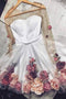 A-line V neck Hand-Made Flower Homecoming Dress Unique Short Long Sleeve Prom Dress UQ1841